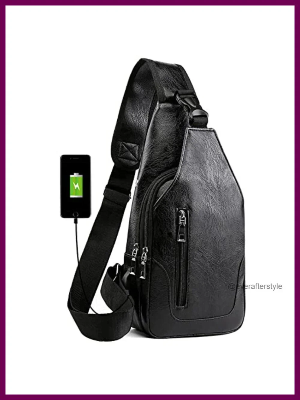 PU Leather Sling Bag Men's Crossbody Chest Backpack with USB Port